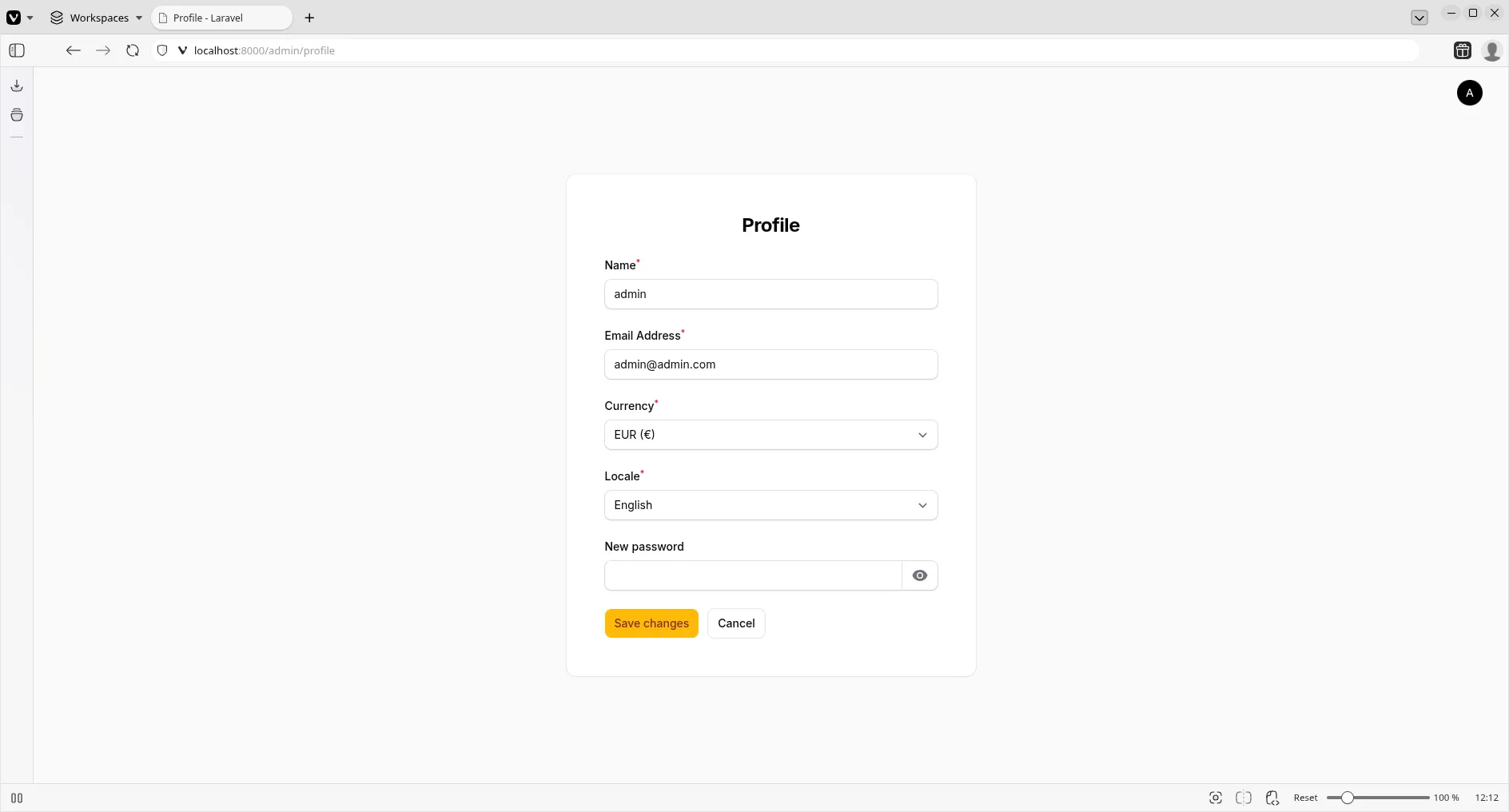 Profile Settings Page